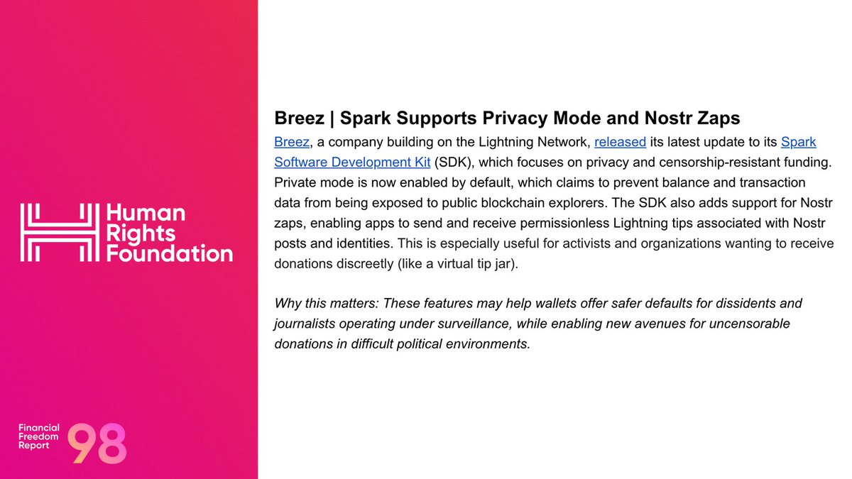 Breez_Tech's tweet image. We released an update to the @spark implementation of the Breez SDK: private mode is now enabled by default to provide stronger privacy for those who rely on bitcoin to move value.

Thank you @HRF for sharing 🙏