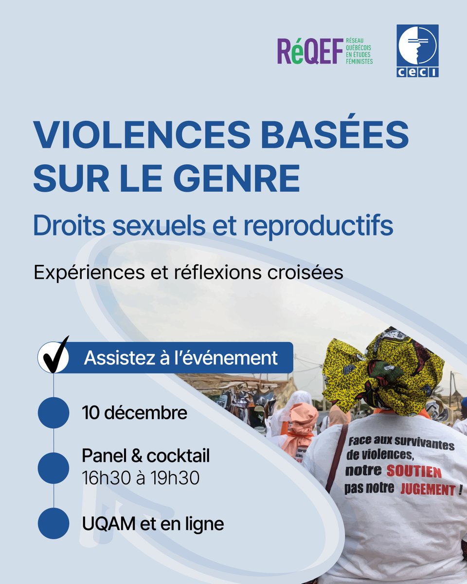 Le 10 décembre : panel « Violences de genre et droits sexuels et reproductifs ».
Chercheuses, organisations de femmes et acteur-trice-s de la coopération internationale en dialogue.
📍 UQAM + en ligne – places limitées
🔗 ceci.org/fr/nouvelles-e…