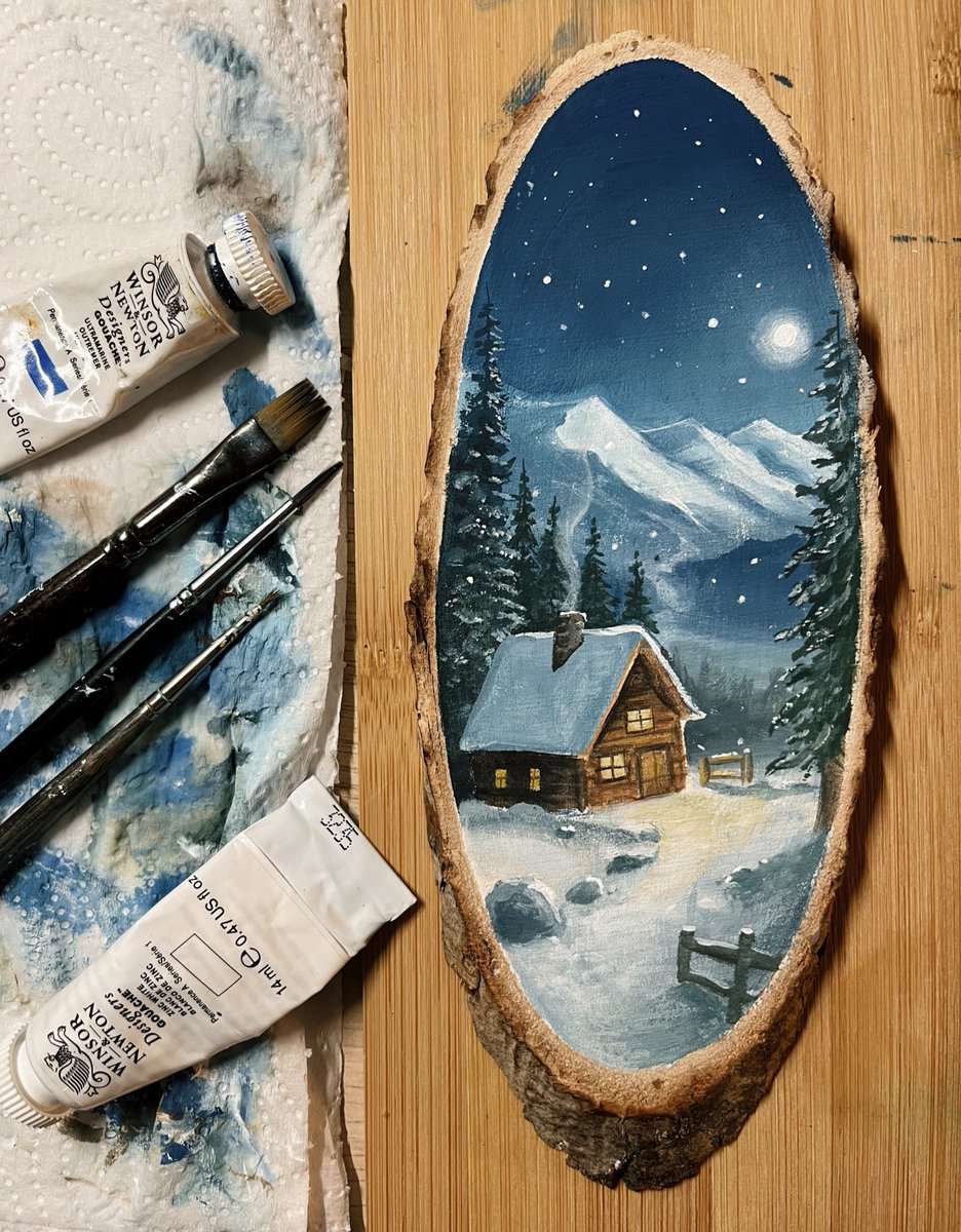 Paisaje navideño en maderita 🎨✨