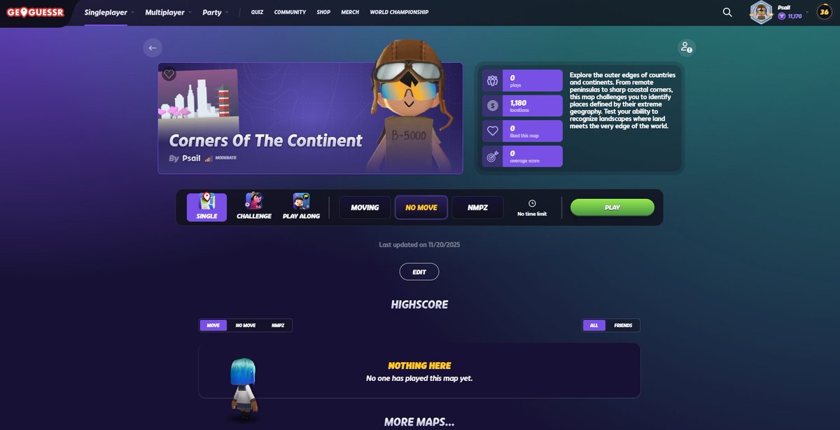 PsailFN's tweet image. My new @geoguessr  map is here!

Corners of the Continent drops you onto sharp coastlines, remote peninsulas and the world’s extreme edges.
Think you can handle it?

Play now:
geoguessr.com/maps/691f730db…

#GeoGuessr