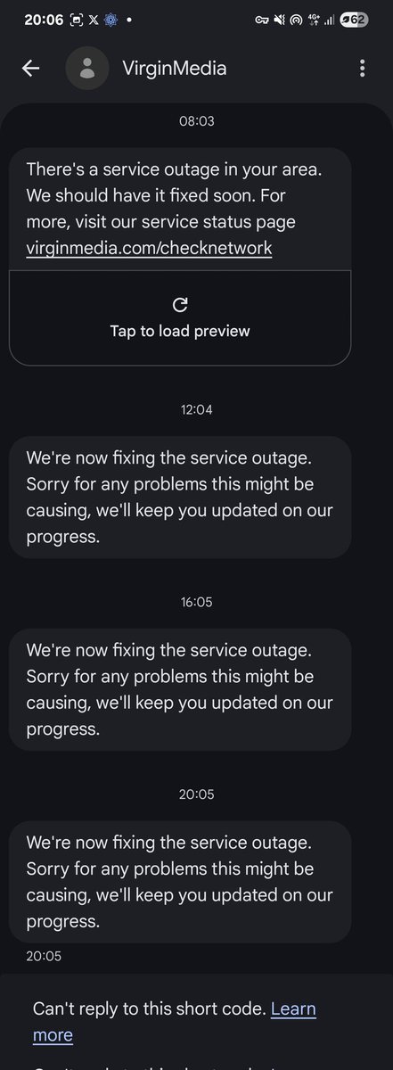 dclarke802's tweet photo. @virginmedia It would appear there is no update. What compensation is available to customers? https://t.co/g5I49cPCOH
