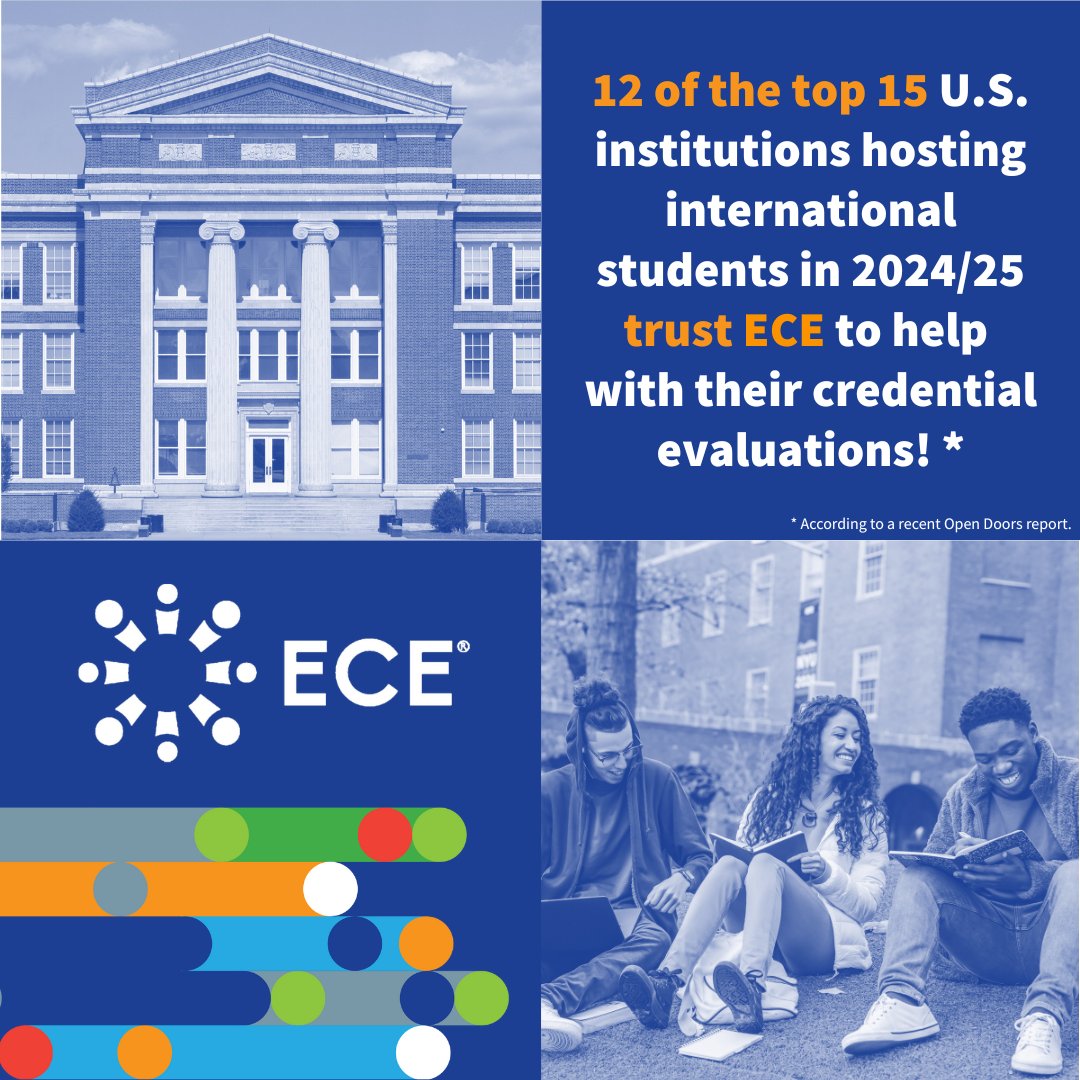 ECEConnection's tweet image. According to a recent #OpenDoors report, 12 of the top 15 U.S. institutions hosting international students in 2024/25 trust #ECE to help with their credential evaluations! Find out more at hubs.la/Q03V4Slv0

#ExpertEvaluations #EndlessPossibilities #IntlEd #IEW #ChampionIE