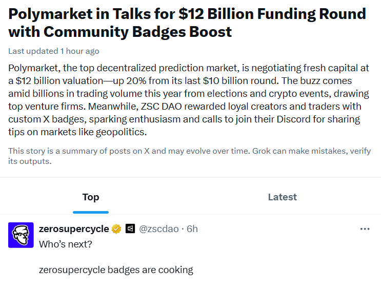 zscdao's tweet image. My boss said it’s real and I need to give badges to every @Polymarket believer on CT