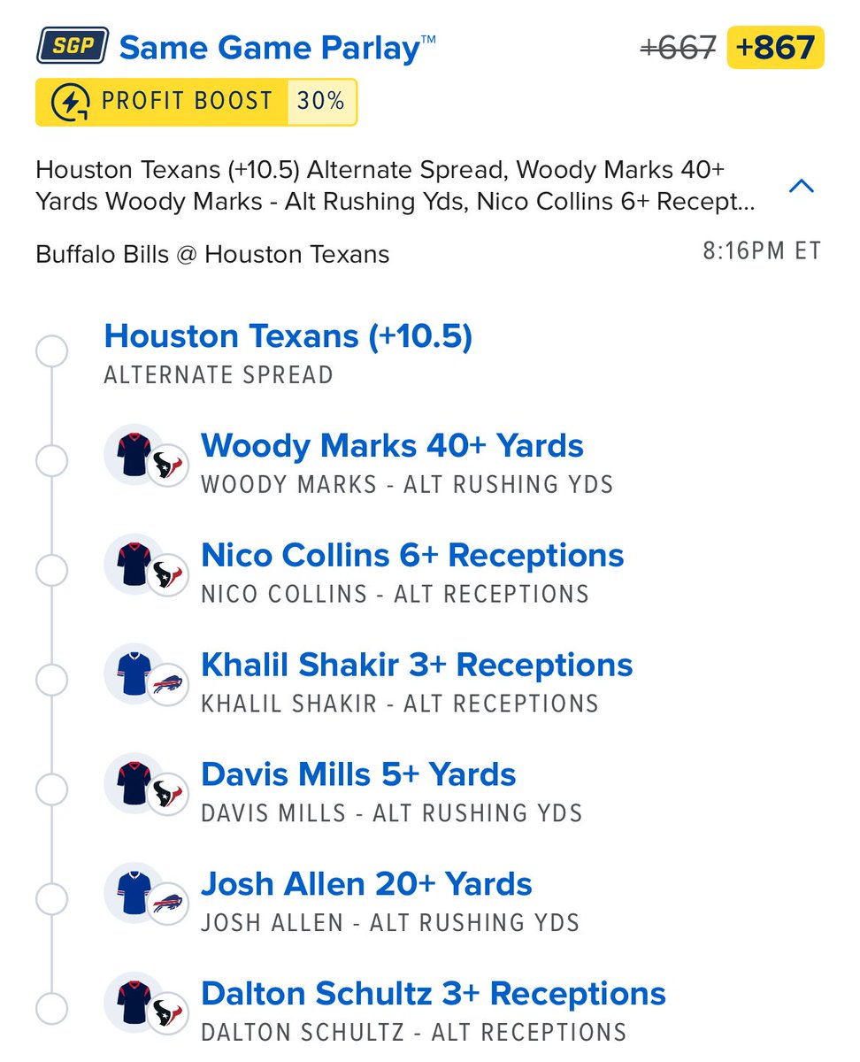 301Slim's tweet photo. ☄️ THURSDAY NIGHT FOOTBALL 30% BOOST
@Playbook
#Texans #Bills #Marks #Collins #Shakir #Mills #Allen #Schultz https://t.co/NinJsoEdcA