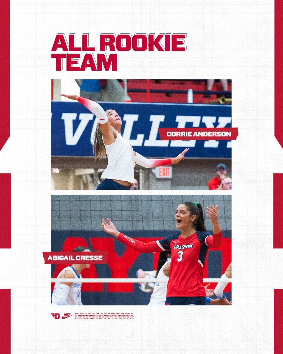 DaytonVB's tweet image. This duo made their mark in their first season!

Congratulations to Corrie and Abigail for making it onto the All-Rookie Team!

#UDVB // #FlyerLegacy
