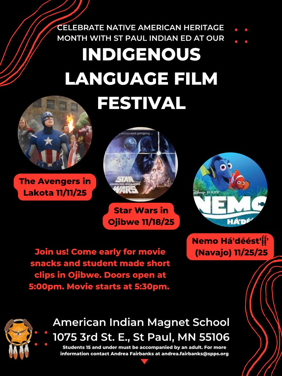 SUTR_SPPS's tweet image. Come Celebrate Native American Heritage Month with St. Paul Indian Ed.

#spps #wearespps #diversity #indigenouslanguageflimfestival #festival #film #language