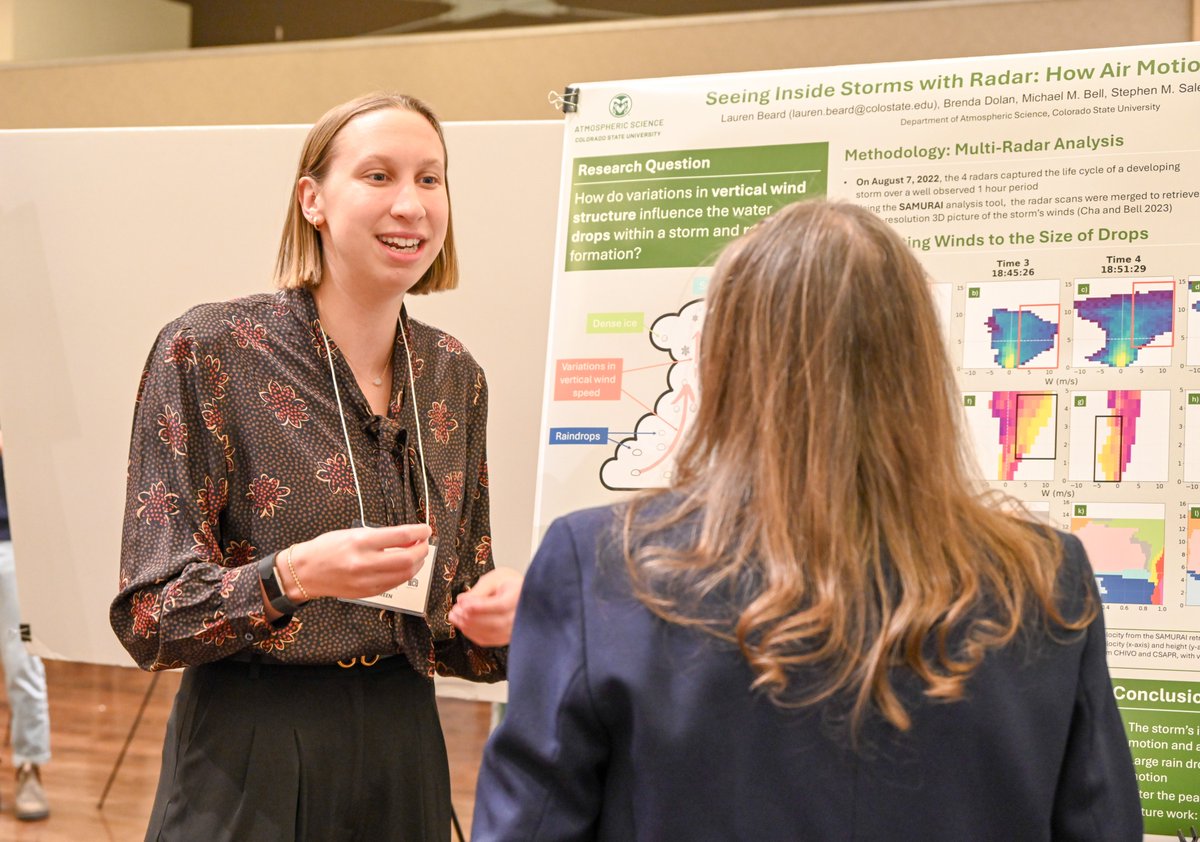 CSUAtmosSci's tweet image. Yesterday&apos;s #GradShow2025 included solid representation from the atmospheric sciences. Students shared their work in an interdisciplinary setting. Delián Colón-Burgos received an honorable mention award of $100 in the category of Great Minds in Research. 
atmos.colostate.edu/2025/11/gradua…