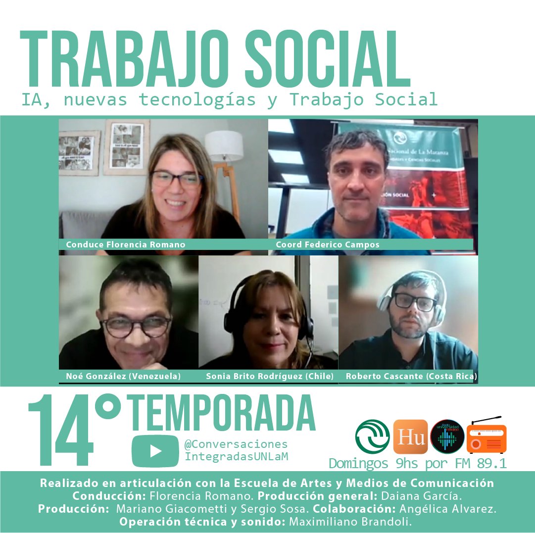 📅 Este domingo 23/11 desde las 09:00 hs en
@ConversacionesIntegradasUNLaM y FM891.com.ar
IA, nuevas tecnologías y TS: Reflexionamos sobre los desafíos éticos, sociales y digitales que enfrenta el TS en entornos virtuales #TrabajoSocial #IA #HumanismoDigital #UNLaM