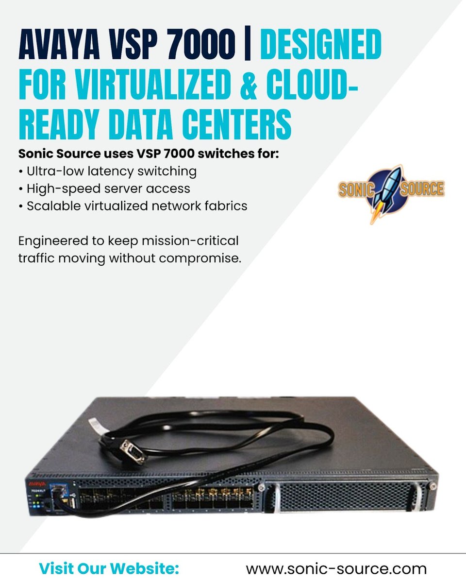 SourceSoni25436's tweet image. Virtualized workloads demand switching that keeps pace.
With Avaya VSP 7000, Sonic Source builds top-of-rack architectures ready for automation, cloud expansion, and high-speed application delivery.

.
.
.
.
#sonicsource #avayavsp7000 #topofrackswitching #cloudnetworking
