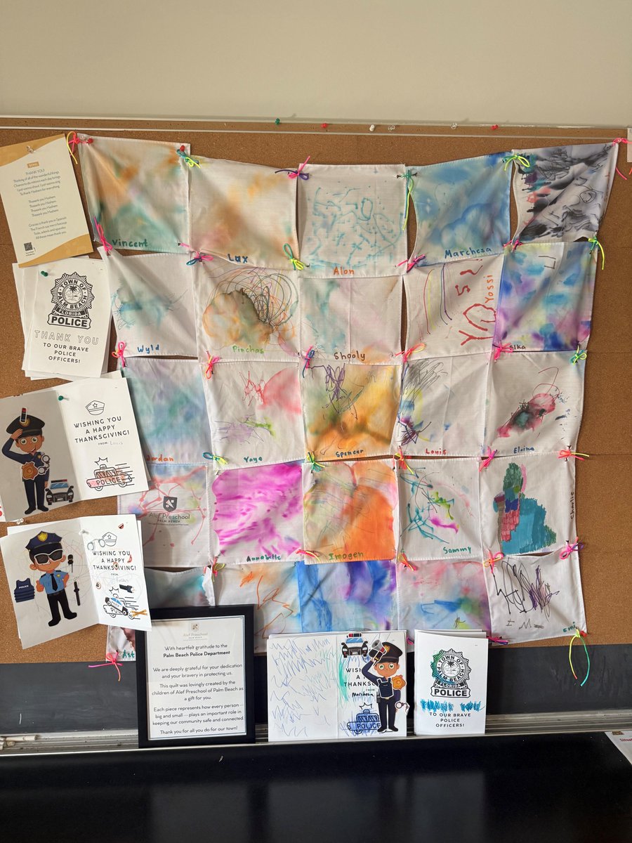 Our Town of Palm Beach Police Officers stopped by Alef Preschool today for a special visit! The children learned all about the important work our officers do — and the officers loved the cards and thanks they received for keeping our community safe.