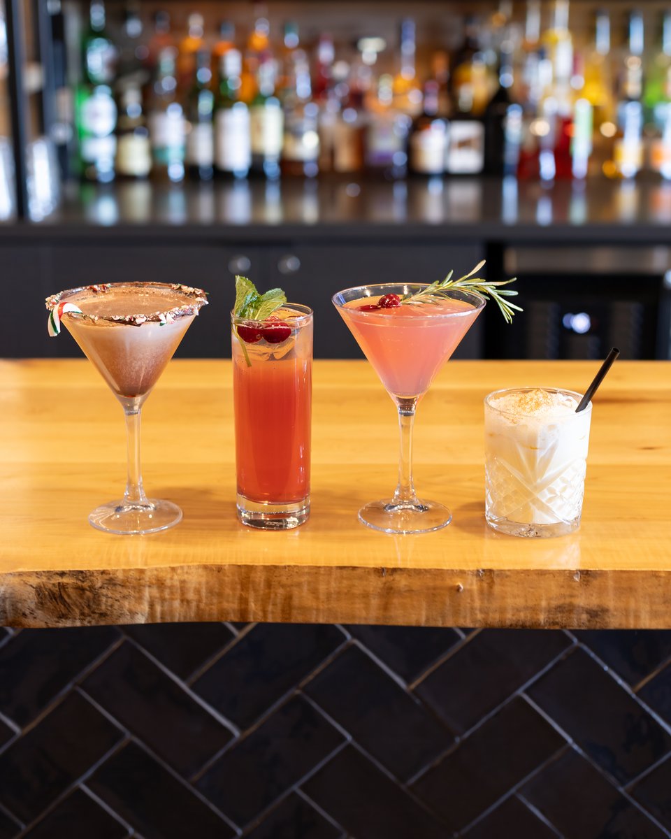 The holiday gang's all here at Callaghan's! 🎄
Chocolate Peppermint Martini, Mistletoe Mojito, Festive Martini, and Eggnog Mudslide. 
And yes, each one can be made into a mocktail too. 😌