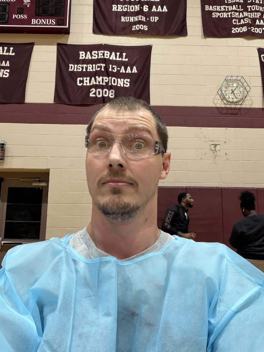 Allen_m's tweet image. Before and after a pep rally where we got pied with shaving cream. #TechPride