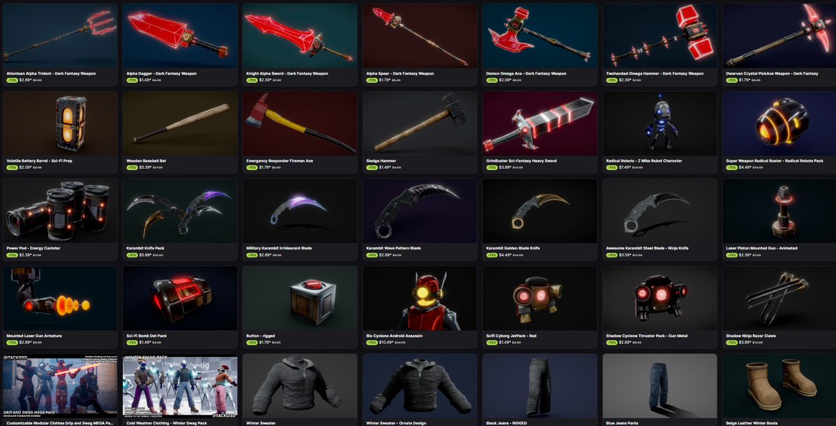 SpinJumpGames's tweet image. The @fab Friday Sale starts today!
Make sure to check our Fab page for 70% off ALL OUR 3D ASSETS!
Sale ends December 1st, so act fast! Cause these deal aren&apos;t here forever!
fab.com/sellers/Tacko3D
#Unity #UnrealEngine #ue5 #Gamedev #indiedev #3dart