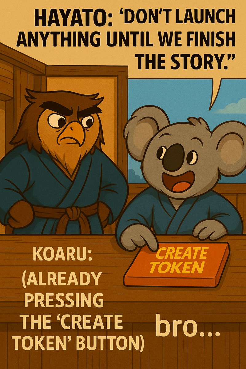 HayatoJustice's tweet photo. Legends rise. Sh*tcoins fall. Koaru jokes. 😌⚔️🐨
#HayatosJusticeWarriors #Meme #Web3Art #Solana https://t.co/UI15GYbiJu