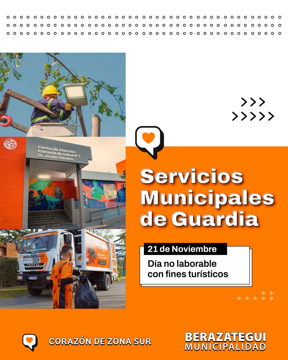MuniBerazategui's tweet image. Estos son los servicios municipales de guardia mañana (viernes 21/11), día no laborable con fines turísticos.
#Berazategui #BerazateguiCorazónDeZonaSur