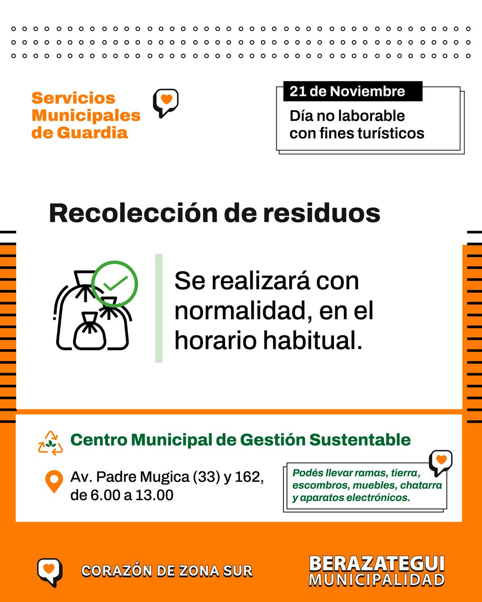 MuniBerazategui's tweet image. Estos son los servicios municipales de guardia mañana (viernes 21/11), día no laborable con fines turísticos.
#Berazategui #BerazateguiCorazónDeZonaSur
