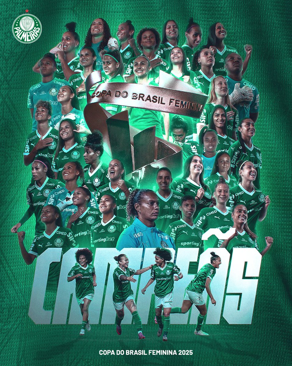 O BRASIL É ALVIVERDE! AS PALESTRINAS SÃO CAMPEÃS DA COPA DO BRASIL FEMININA 2025! 🏆💚

🏆 Ferroviária 2x4 Palmeiras
⚽ Amanda Gutierres, Brena, Taina Maranhão e Greicy.

#AvantiPalestrinas #FERxPAL #FimDeJogoSEP