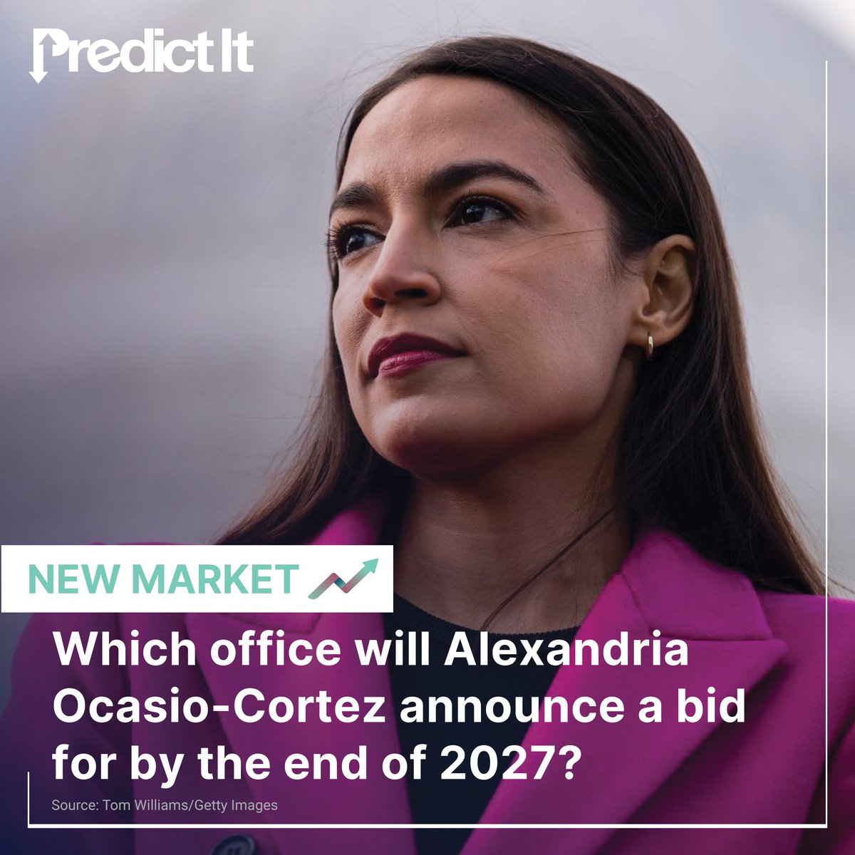 PredictIt's tweet image. Will @AOC take advantage of @SenSchumer&apos;s lack of popularity and challenge him for his seat in 2028, or will she aim for higher office and enter the 2028 presidential election? 
#PredictIt now: shorturl.at/1tKbY