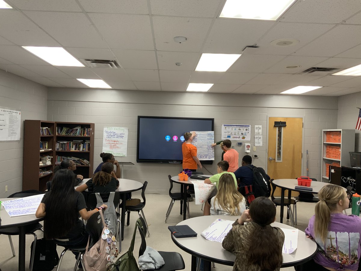 wms71671's tweet image. Students are working together to analyze stories by identifying theme and mood, listing key story elements, and explaining how the author’s structural choices shape the text. They are also describing how they interpret choices and their impact on the story’s overall structure.