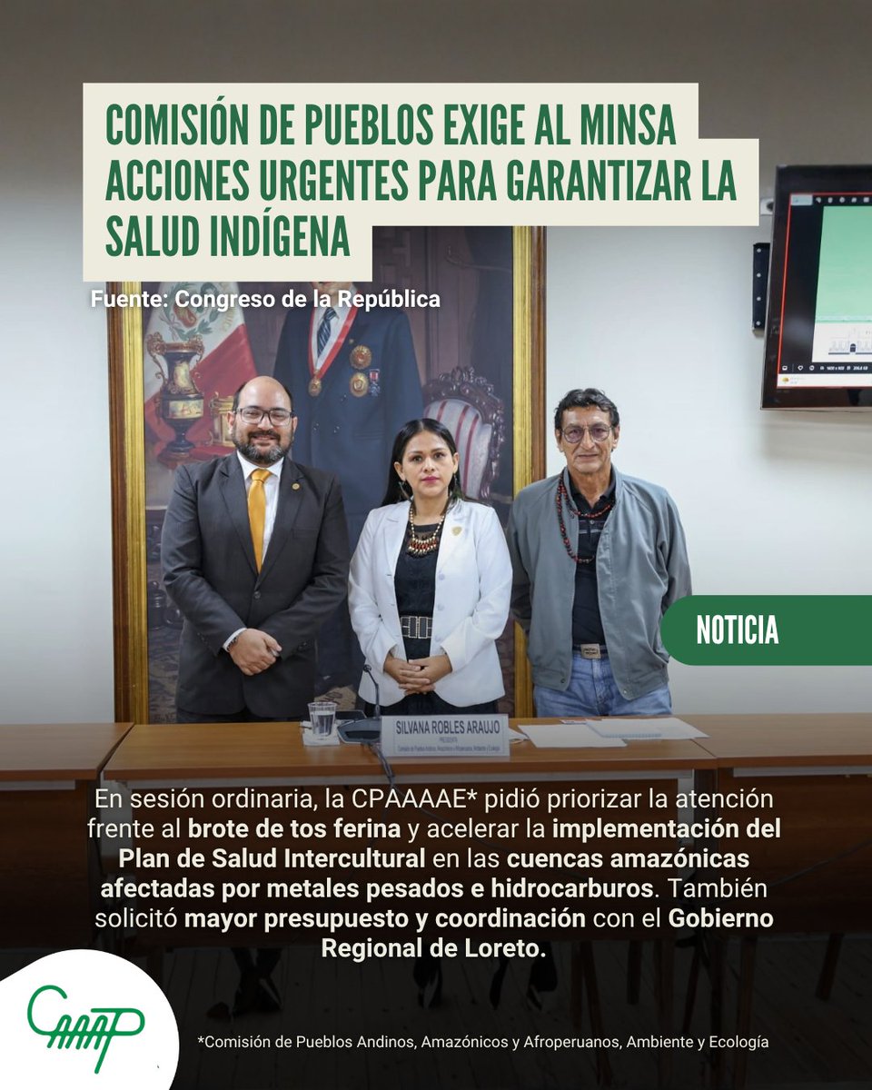 #Noticia 🔴 La Comisión de Pueblos instó al <a href="/Minsa_Peru/">Ministerio de Salud</a> a reforzar la atención sanitaria en comunidades indígenas de la Amazonía 🏥🌿.

📄 Nota completa: goo.su/wJ4p3