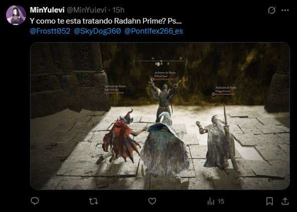 SkyDog360's tweet photo. Por un momento Yule tageo al maldito Papa para pedirle ayuda contra Radahn Consorte. https://t.co/6iHIYUCsPD