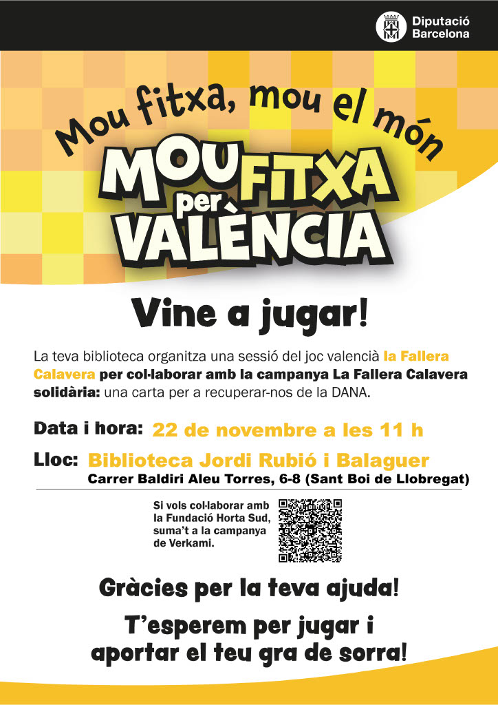 Este sábado por la mañana podéis a la Biblioteca Jordi Rubió i Balaguer de Sant Boi de Llobregat para aprender a jugar a La Fallera Calavera y conseguir una carta especial solidaria realizando una donación. Toda la info en: bibliotequesdesantboi.wordpress.com/2025/10/22/jug…