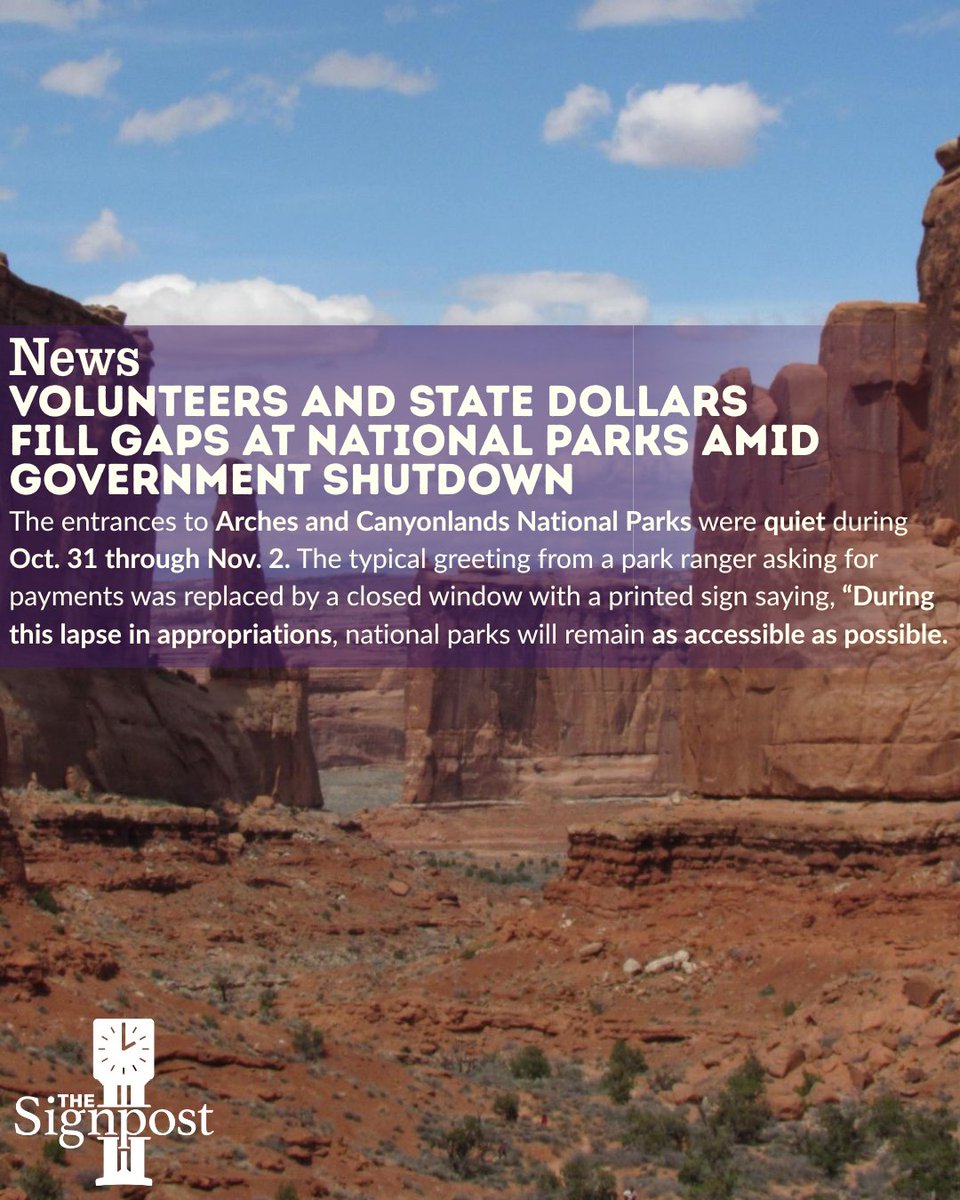 WSUSignpost's tweet image. ⬆️ Read the whole story on our website, the link can be found in our bio!

✍️: Erin Drollette | Contributor
📸: Anna Kuglar | Photo Editor, the Signpost

#Nationalparks #Governmentshutdown #Donaldtrump #Arches #Canyonlands #Utah #Utahnews #Utahculture #Ogden