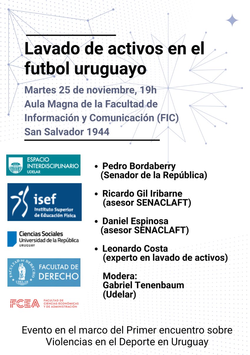 🔥Lavado de activos en el futbol uruguayo. 
Evento abierto y gratuito.