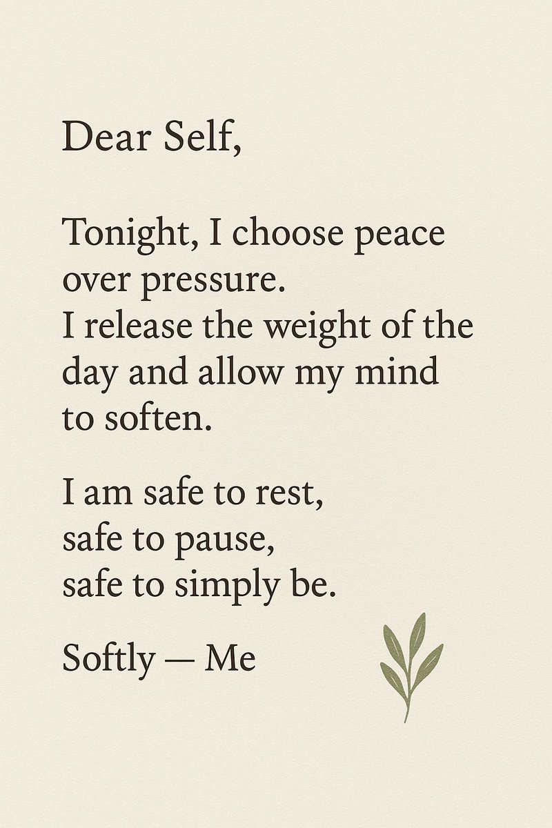 Sampee24_7's tweet image. Ending the day with softness.
Honoring the journey, releasing the weight, and choosing peace as the night settles.
Here’s to rest, gratitude, and grace 🌿✨

#DearSelf #EveningReflection #SlowDown #NightAffirmations #PeacefulMind #DailyCalm #SoftEnding #SelfKindness