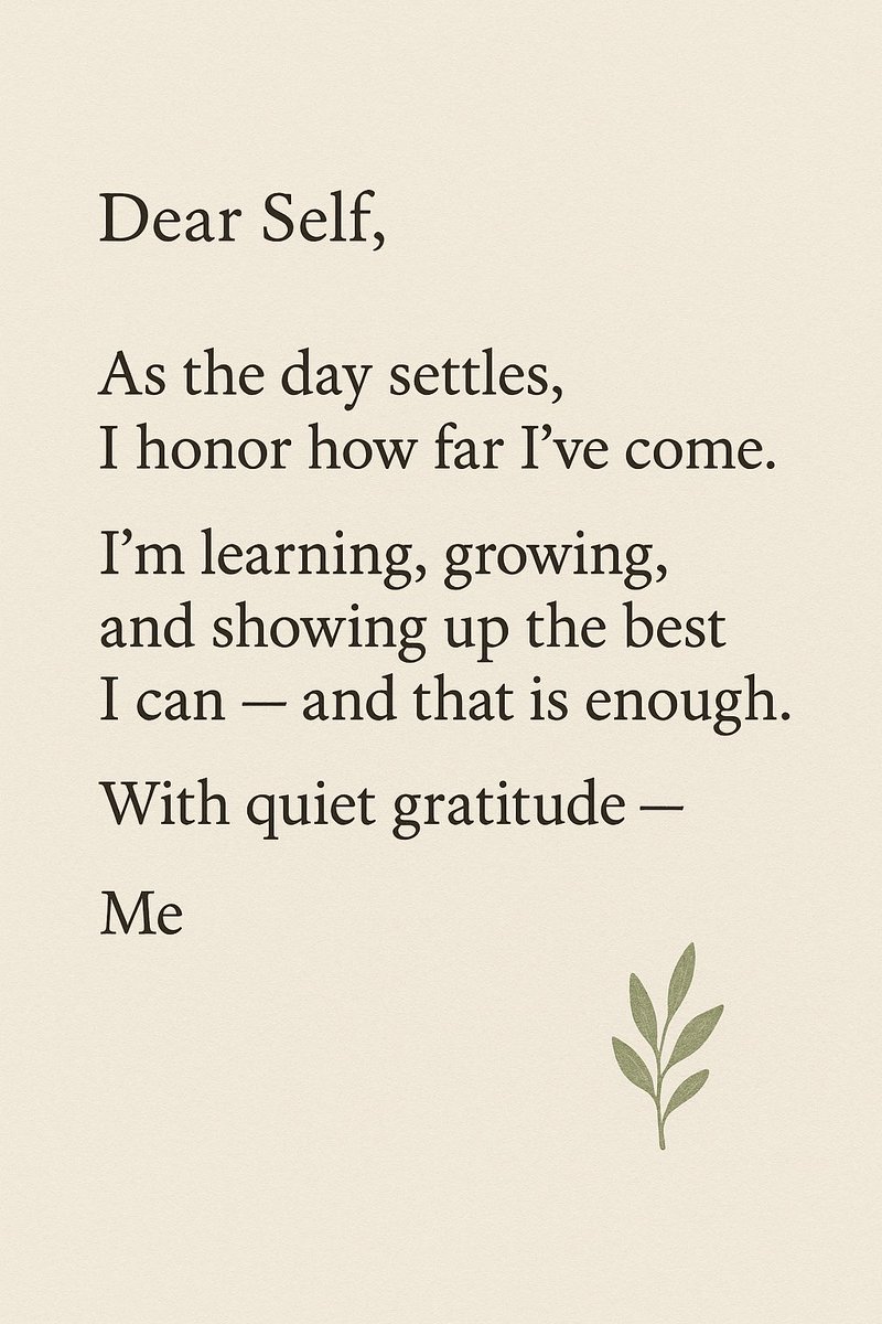 Sampee24_7's tweet image. Ending the day with softness.
Honoring the journey, releasing the weight, and choosing peace as the night settles.
Here’s to rest, gratitude, and grace 🌿✨

#DearSelf #EveningReflection #SlowDown #NightAffirmations #PeacefulMind #DailyCalm #SoftEnding #SelfKindness