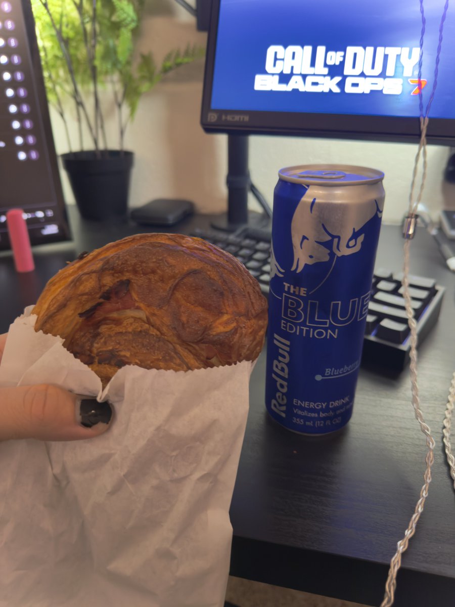Ham and cheese pinwheel from a local bakery and a blue RedBull, perfection.