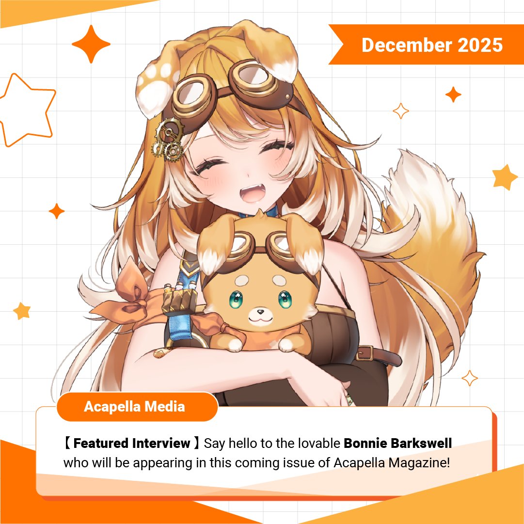 AcapellaEN's tweet image. 【 ✨Featured Talent Reveal✨】

Our first featured talent is none other than the British airship engineer herself, @BonnieBarkswell! Easy guess right? The ears really give it away.
Find out even more about your ball-loving oshi in our physical issue this December!

#vtuber .…
