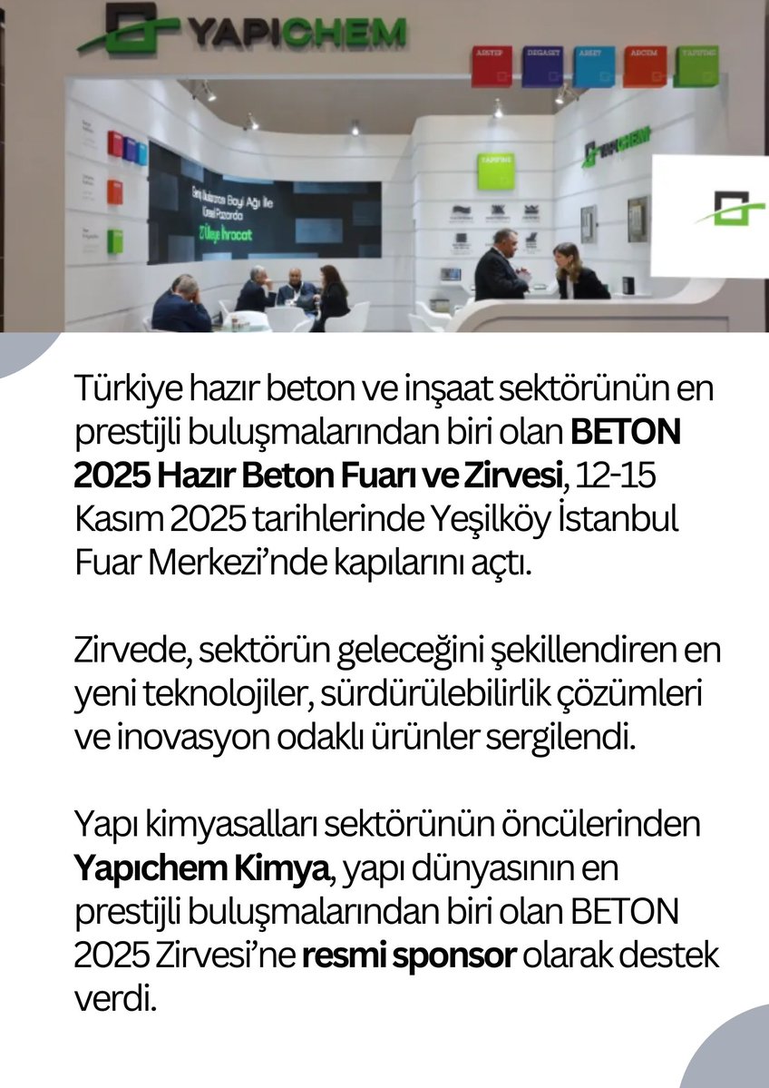 acikplan's tweet image. HABER      
//Yapıchem, BETON 2025’te yenilikçi çözümleri ve Ar-Ge gücüyle öne çıktı//    

#inşaat #beton #yapı