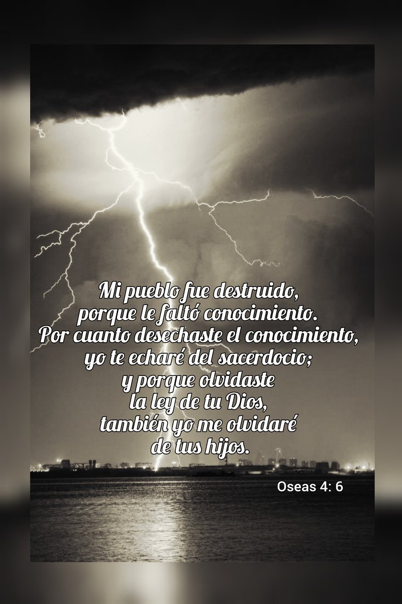 MuyLogico2020's tweet image. Mi pueblo fue destruido, porque le faltó conocimiento. Por cuanto desechaste el conocimiento, yo te echaré del sacerdocio; y porque olvidaste la ley de tu Dios, también yo me olvidaré de tus hijos.
Oseas 4: 6

#muylogico #fe #solascriptura #Dios #fypシ