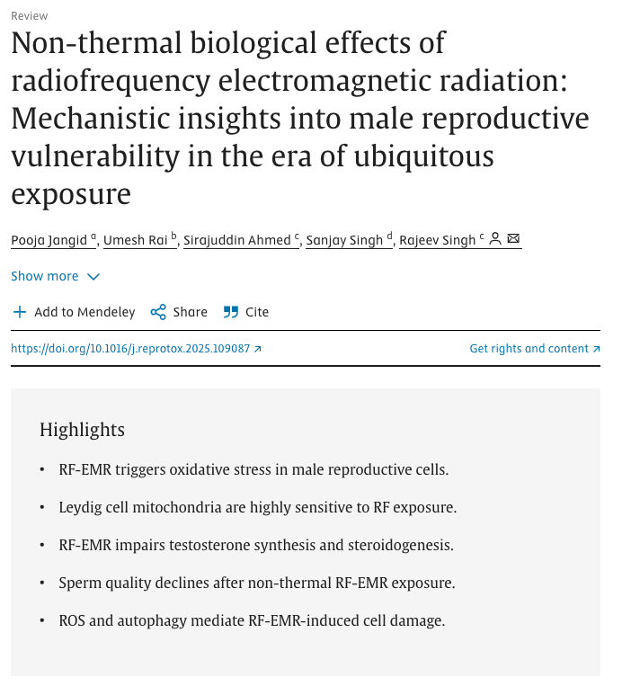 Men: The phone in your pocket is chemically castrating you in slow motion.

New study confirms that RF from WiFi/5G leads to clinically significant drops in testosterone and sperm quality, plus emerging evidence of transgenerational effects at exposure levels considered "safe".
