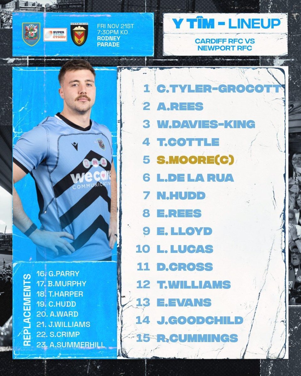 Y Tîm | The Team 

🆚 <a href="/NewportRFC/">Newport RFC 1️⃣5️⃣0️⃣</a>
©️ <a href="/SD_Moore/">Sean.</a>
7️⃣ Changes to starting XV 
🔗 cardiffrfc.com/newport-rfc-ca…

#YmlaenCaerdydd #BlueAndBlacks 💙🖤