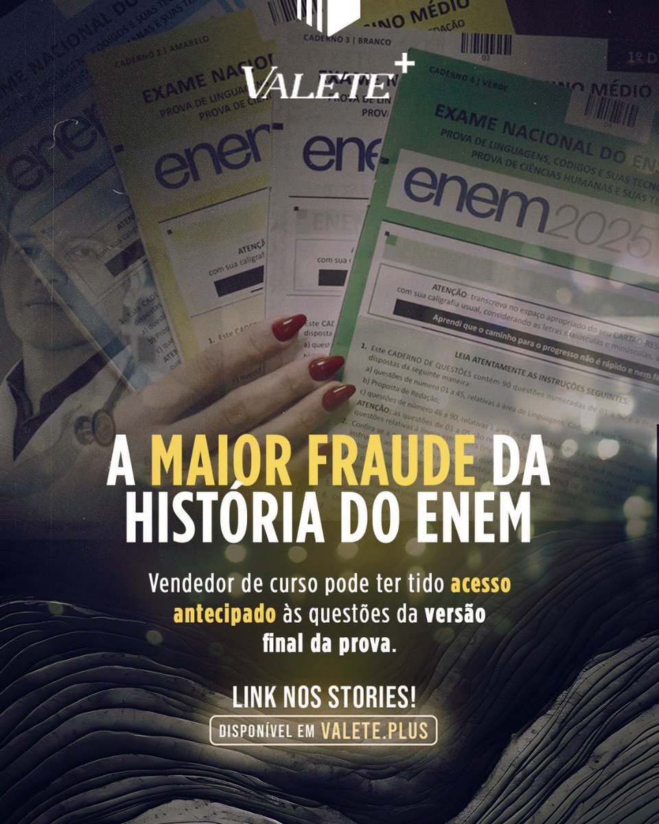 A MAIOR FRAUDE DA HISTÓRIA DO ENEM

Entenda em:
app.valete.org.br/a/22BZEU8E68dR…