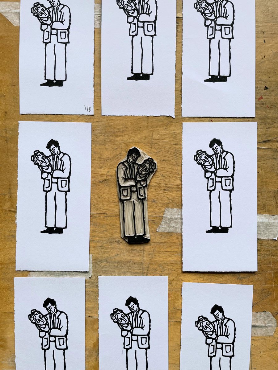 la chimera linocut by burin and plate