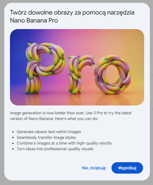 Nowy model Nano Banana Pro dostępny już w Google Gemini. Przed generowaniem grafik należy przełączyć model na 3 Pro (w przeciwnym wypadku zostanie użyty standardowy Nano Bana, nie Pro).