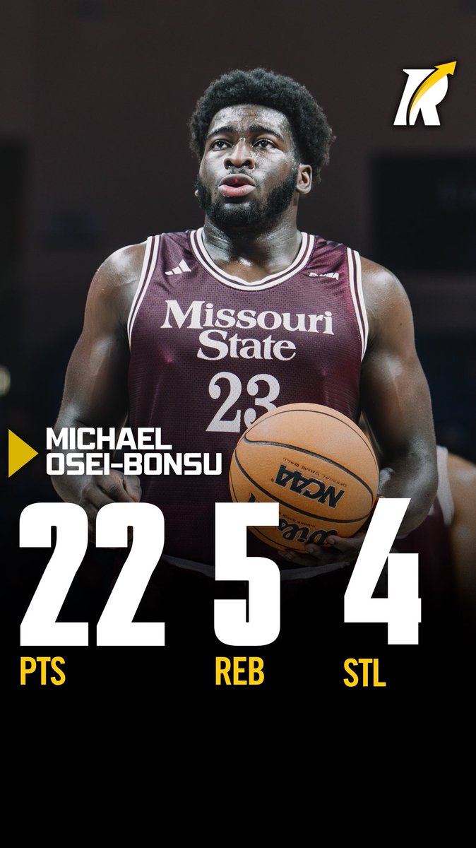 Revocruit's tweet image. Missouri State forward Michael Osei-Bonsu bullied his way to 22 points, 5 boards, and 4 steals against UTA — a 6’4”, 280-pound problem who showcased power, touch, and defensive activity.