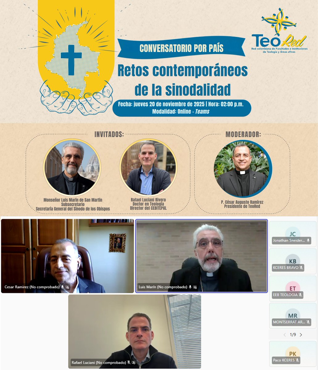 Participando desde #Cáceres (España) en el conversatorio por país sobre #Sinodalidad, organizado por <a href="/Teoredcol/">Teored Colombia</a>, con la participación de Mons. <a href="/LMarinOSA/">Luis Marín de San Martín</a>  y Dr. <a href="/rafluciani/">Rafael Luciani</a>, moderado por P. César Augusto Ramírez. Gracias por este espacio de diálogo, espíritu y fraternidad.