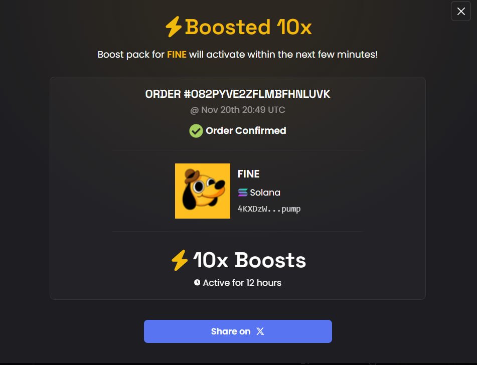 D3xNikko's tweet image. MORE BOOST ADDED FOR $FINE! ⚡️

Grabbed another round of boost for $FINE - and we’ll keep stacking more until we’re trending across DEX. Stay locked in.

4KXDzWnj6GS5upd8r39WG1rAsyRb9ez65frybZy5pump