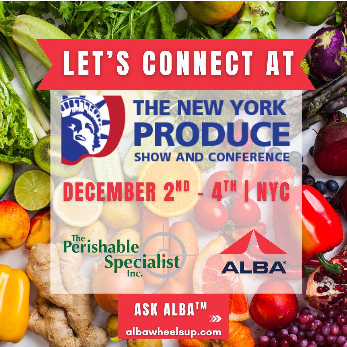 AlbaWheelsUp's tweet image. We are excited to be at the New York Produce Show. If you’re attending, we’d be happy to meet you in person and hear what’s on your mind. 🍊🤝

#NYPS #ProduceIndustry #Perishables #ASKALBA
#NYPS #FreshProduce #PerishableLogistics #ASKALBA #TradeCompliance #ProduceIndustry