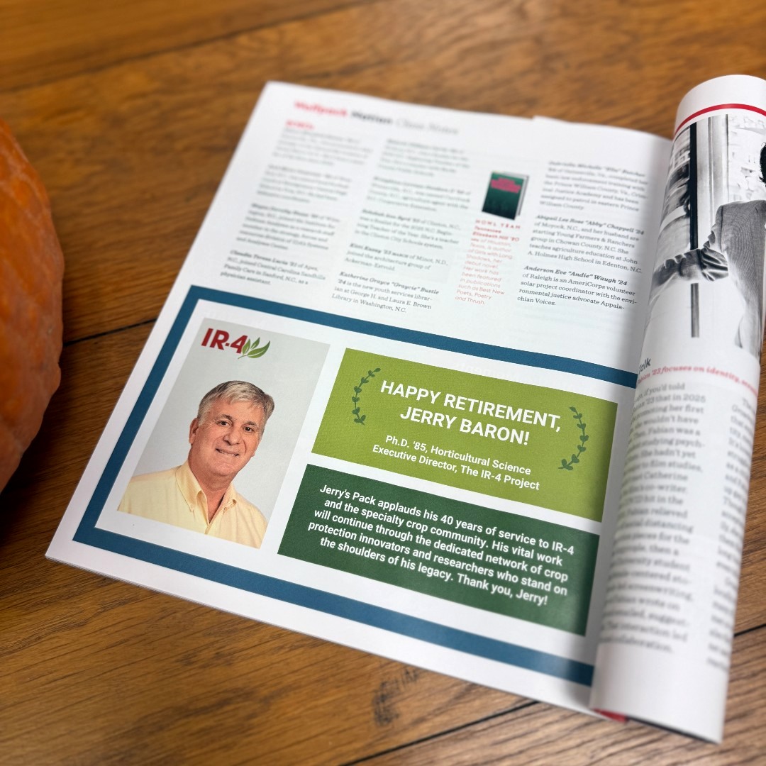 IR4_Project's tweet image. We snuck a congratulatory message for Jerry Baron&apos;s upcoming retirement into the autumn issue of NC State Magazine...@ncstate folks, have you seen it? 👀 #ncstatemagazine #ir4project #happyretirement #jerry