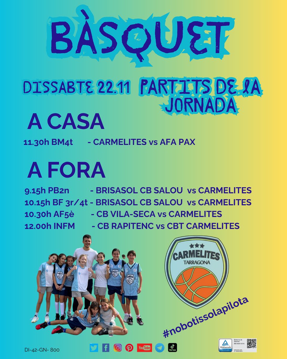 carmelitestgn's tweet image. #ADMTWC #ESPC i dissabte... no botis sola pilota! Partits dels nostres equips! #ensagradaelbàsquet #viucarmelites
