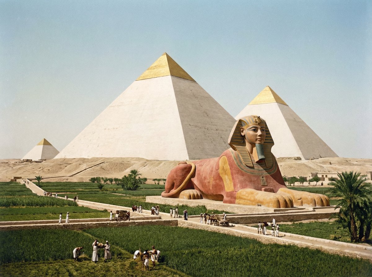 fofrAI's tweet image. Nano Banana Pro:

&amp;gt; a photo of the pyramids and sphinx, but how they looked when they were originally built, the sphinx&apos;s face is perfect