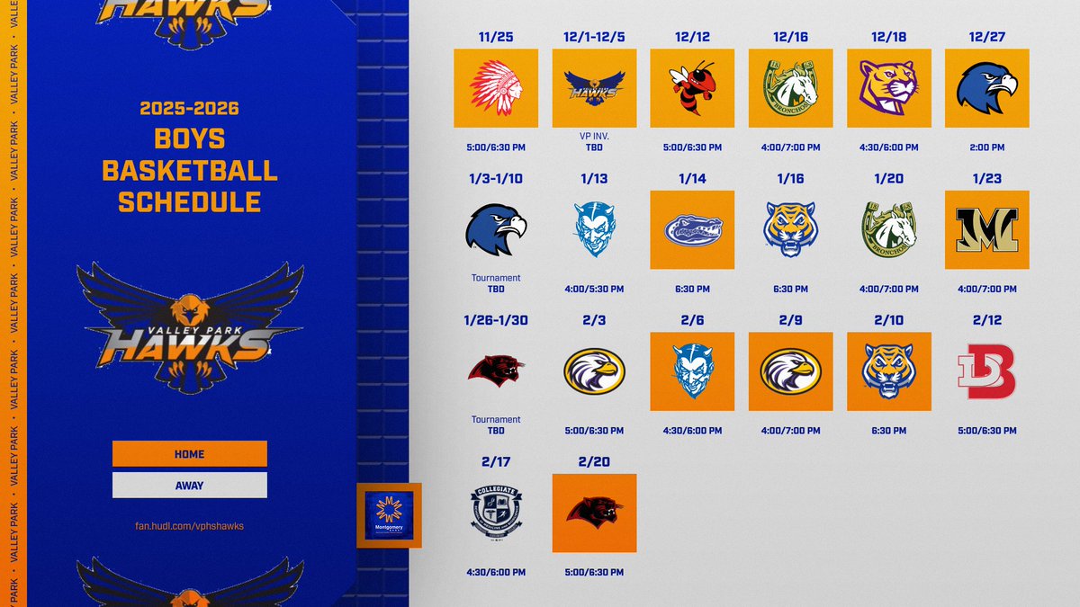 The 2025-26 Valley Park Boys Basketball schedule is now HERE!
Get ready for a season full of energy, hustle, and Hawk Pride. Mark your calendars and come support our boys all year long!