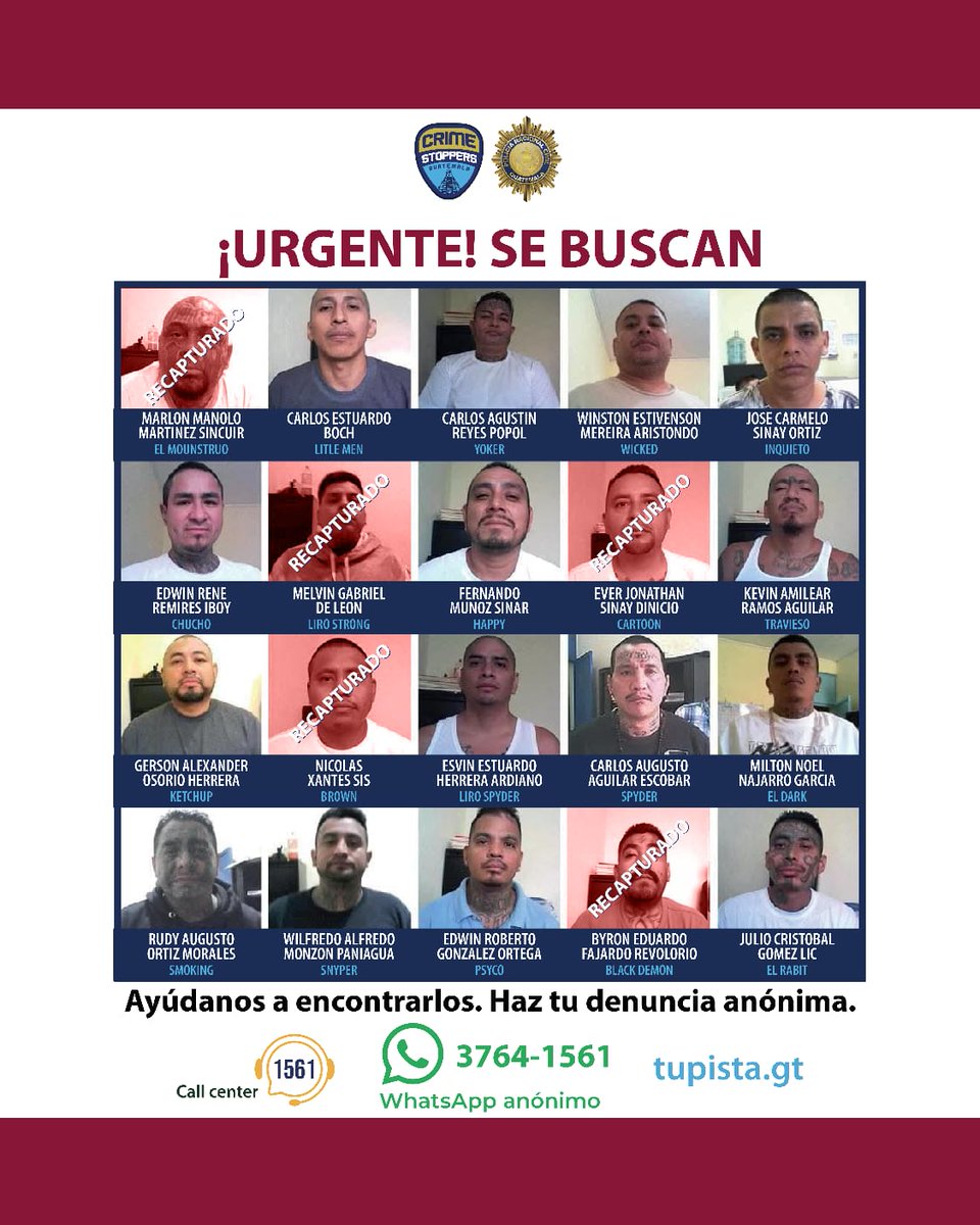 ¡Otro capturado!

Las autoridades confirmaron la recaptura de Ever Sinay, alias Cartoon, integrante de la Rueda del Barrio 18.

¡Gran trabajo PNC y FBI! 

¡Sigamos haciendo equipo por 🇬🇹!

#DenunciarFunciona