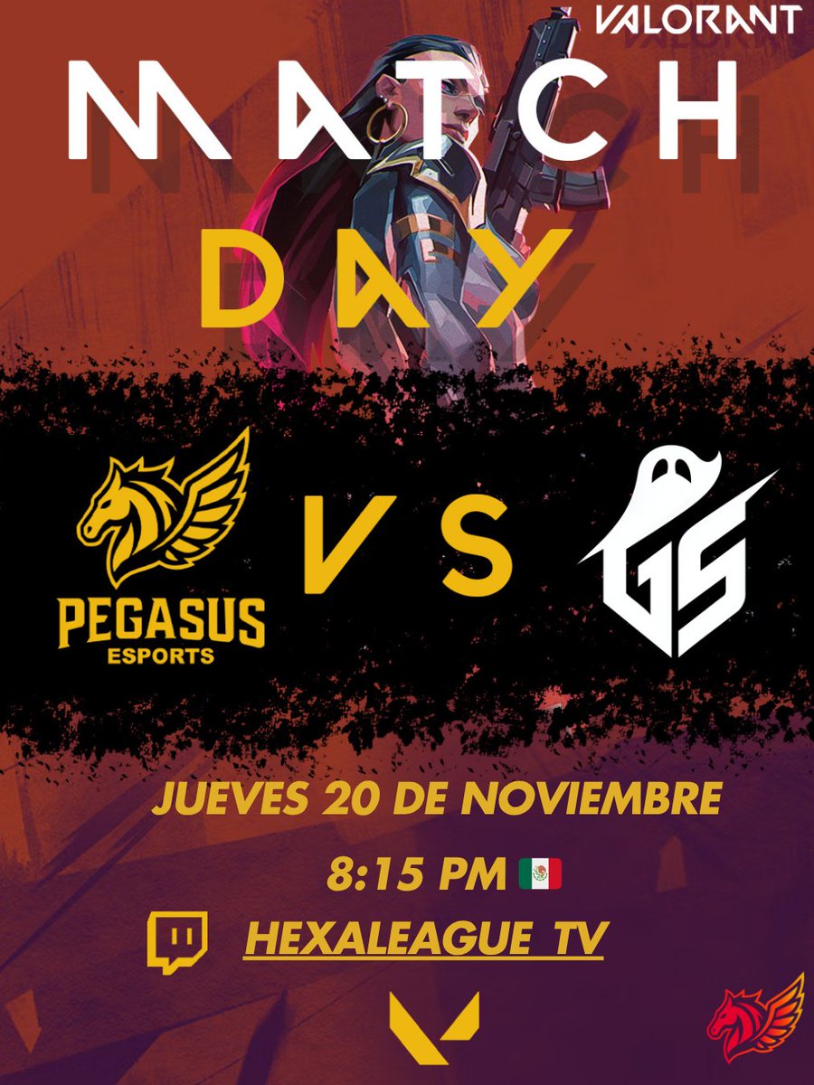 pegasus_esval's tweet image. 🔥 MATCH DAY 🔥
Esta noche Pegasus Aether 🪽 se enfrenta a #ghostesports
  👻 en la @HexaLeagueLatam 
 
🗓 20 NOV | ⏰ 8:15 PM (MX)
📺 twitch.tv/hexaleague_tv

#Pegasusaether #Hexaleague #VALORANT