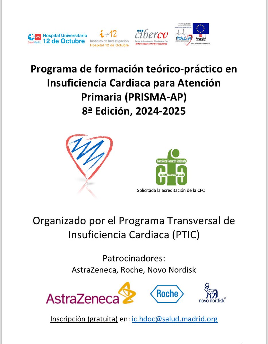 JavierdeJuan1's tweet image. Hoy nueva sesión de nuestro curso PRISMA-AP aprendiendo a diagnosticar la IC con @andreasevero_ y Sonia Rivas. Desde la exploración física al ECG, biomarcadores, el reto de la IC (también en preservada y ATTR)… así como test y escalas en IC con Daniel Rincón.